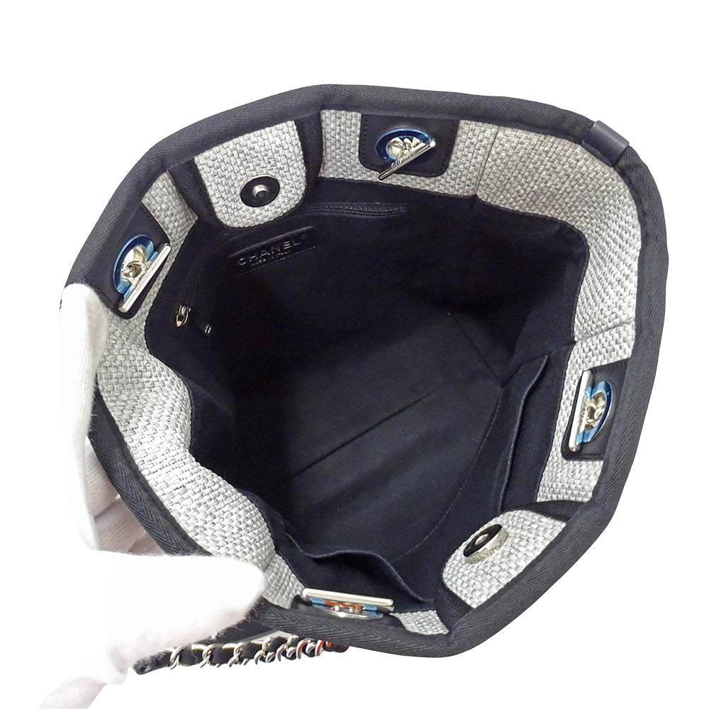 CHANEL シャネル トートバッグ ドーヴィル トートPM グレー シルバー金具 ラフィア レディース 【中古】