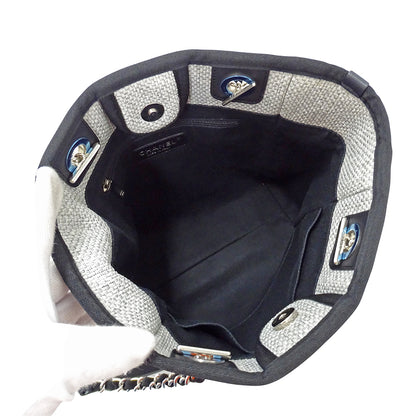 CHANEL シャネル トートバッグ ドーヴィル トートPM グレー シルバー金具 ラフィア レディース 【中古】