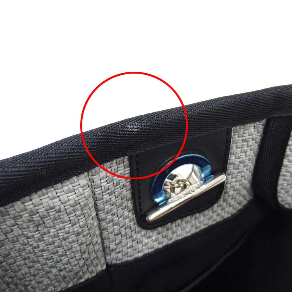 CHANEL シャネル トートバッグ ドーヴィル トートPM グレー シルバー金具 ラフィア レディース 【中古】