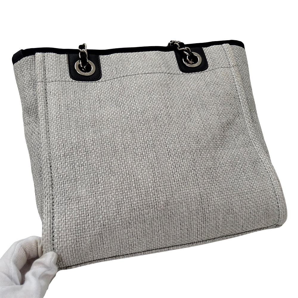 CHANEL シャネル トートバッグ ドーヴィル トートPM グレー シルバー金具 ラフィア レディース 【中古】