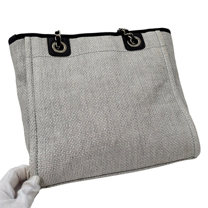 CHANEL シャネル トートバッグ ドーヴィル トートPM グレー シルバー金具 ラフィア レディース 【中古】