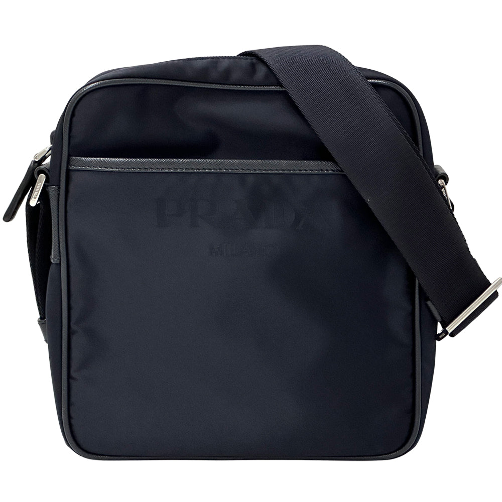 PRADA プラダ ショルダーバッグ ロゴジャガード ネイビー ナイロン レディース メンズ 【中古】