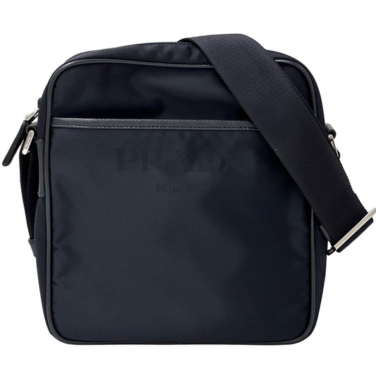 PRADA プラダ ショルダーバッグ ロゴジャガード ネイビー ナイロン レディース メンズ 【中古】