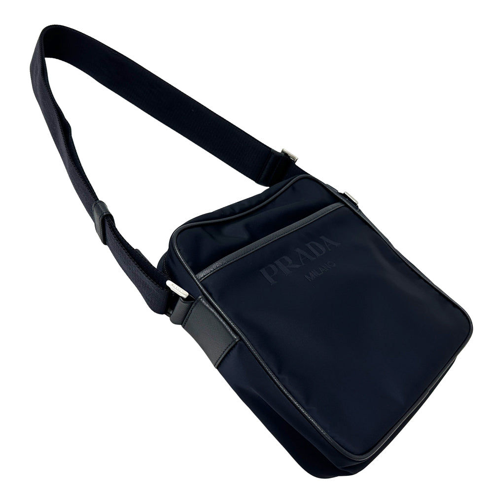 PRADA プラダ ショルダーバッグ ロゴジャガード ネイビー ナイロン レディース メンズ 【中古】