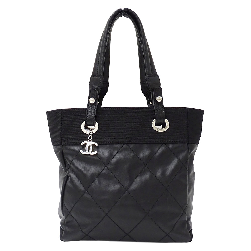 CHANEL シャネル トートバッグ パリビアリッツ ブラック シルバー金具 コーティングキャンバス レディース 【中古】