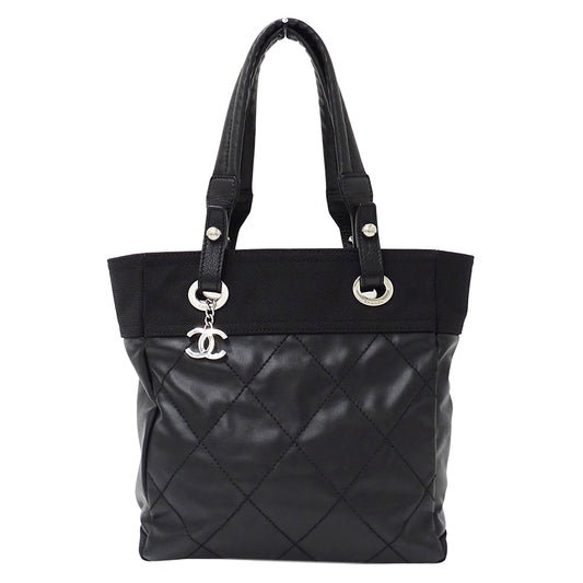 CHANEL シャネル トートバッグ パリビアリッツ ブラック シルバー金具 コーティングキャンバス レディース 【中古】
