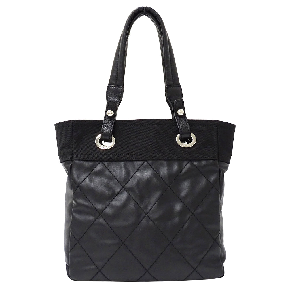 CHANEL シャネル トートバッグ パリビアリッツ ブラック シルバー金具 コーティングキャンバス レディース 【中古】