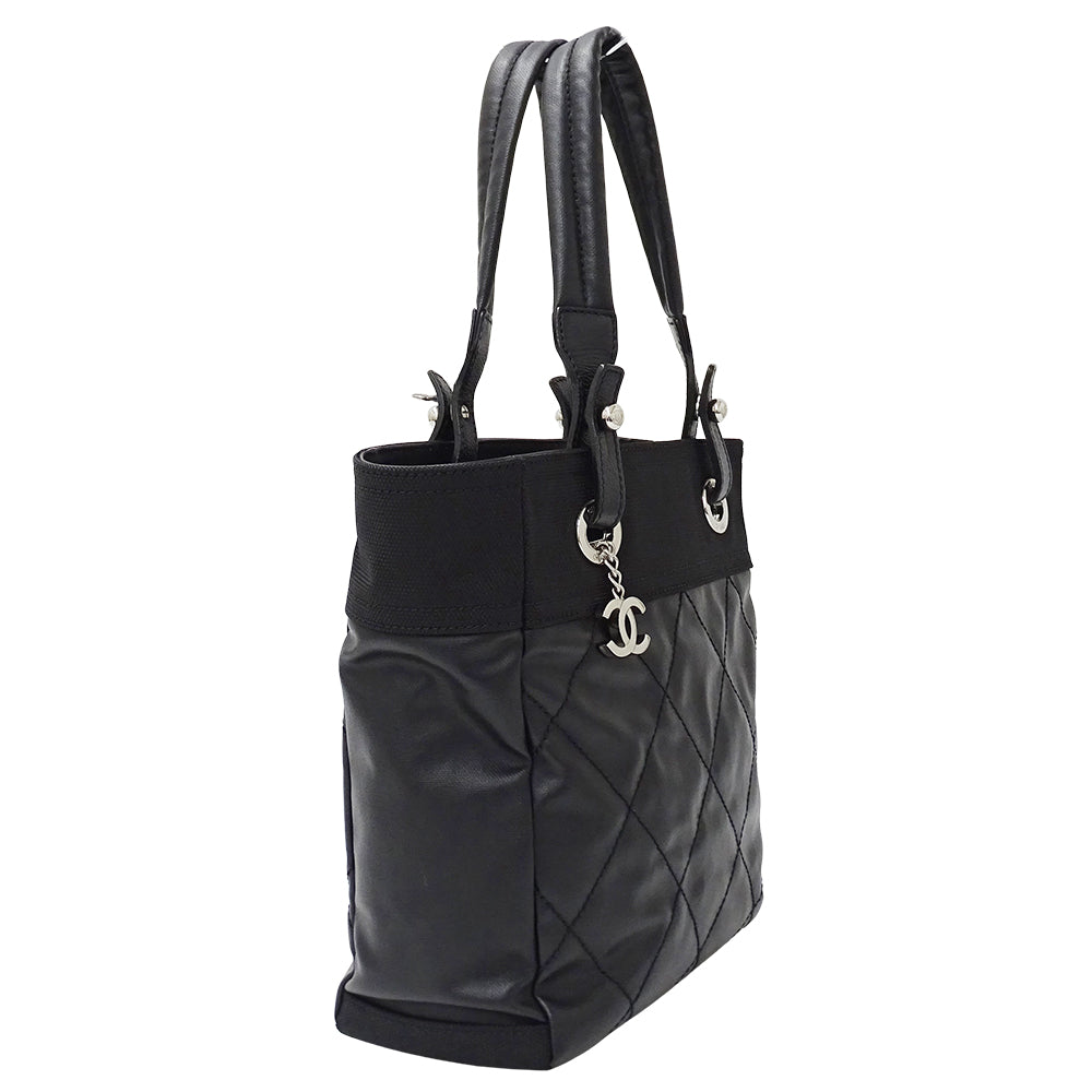 CHANEL シャネル トートバッグ パリビアリッツ ブラック シルバー金具 コーティングキャンバス レディース 【中古】