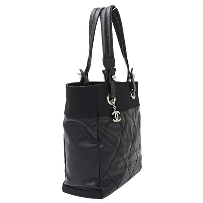 CHANEL シャネル トートバッグ パリビアリッツ ブラック シルバー金具 コーティングキャンバス レディース 【中古】