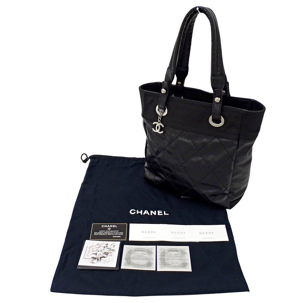 CHANEL シャネル トートバッグ パリビアリッツ ブラック シルバー金具 コーティングキャンバス レディース 【中古】