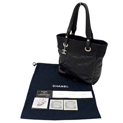 CHANEL シャネル トートバッグ パリビアリッツ ブラック シルバー金具 コーティングキャンバス レディース 【中古】