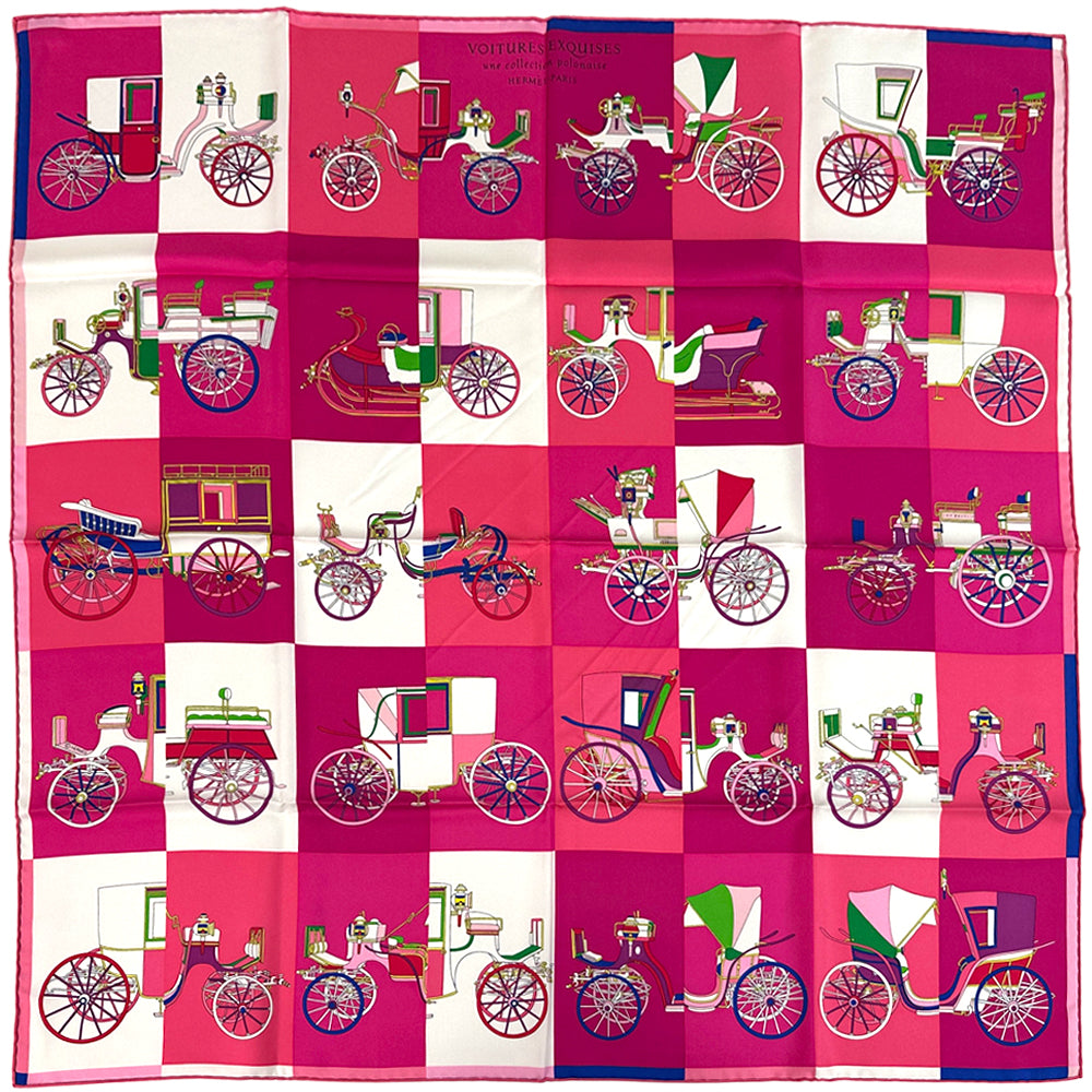 HERMES エルメス カレ90 Voitures Exquises 精巧な馬車 スカーフ ピンク マルチカラー シルク レディース 【中古】