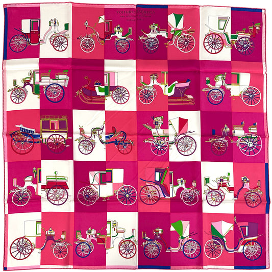 HERMES エルメス カレ90 Voitures Exquises 精巧な馬車 スカーフ ピンク マルチカラー シルク レディース 【中古】