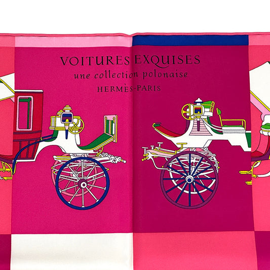 HERMES エルメス カレ90 Voitures Exquises 精巧な馬車 スカーフ ピンク マルチカラー シルク レディース 【中古】