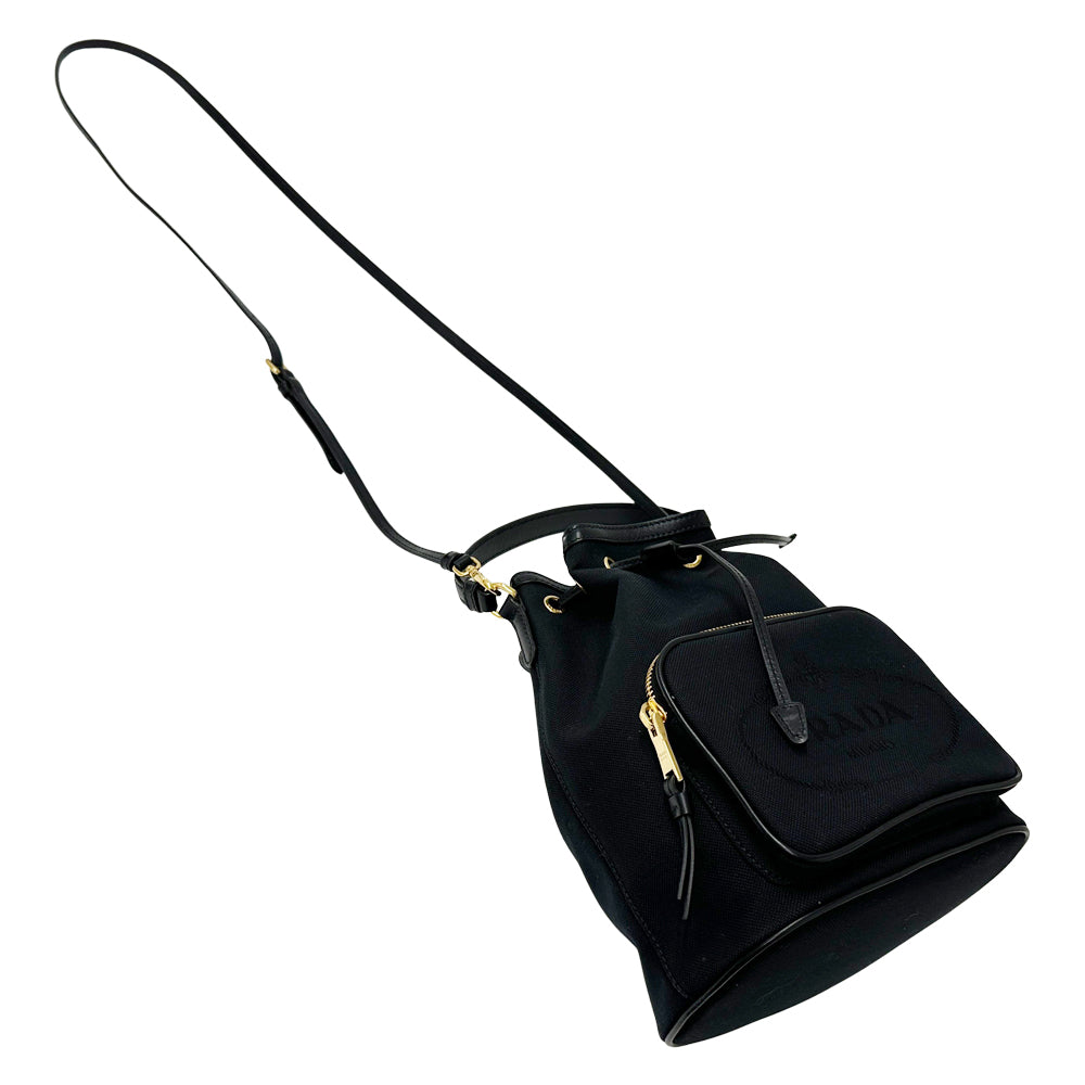 PRADA プラダ 2wayバッグ ロゴジャガード ブラック キャンバス レディース 【中古】