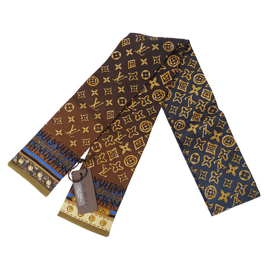 LOUIS VUITTON ルイ・ヴィトン バンドー・モノグラムマップ スカーフ ブラウン ネイビー M75043 シルク レディース 【中古】