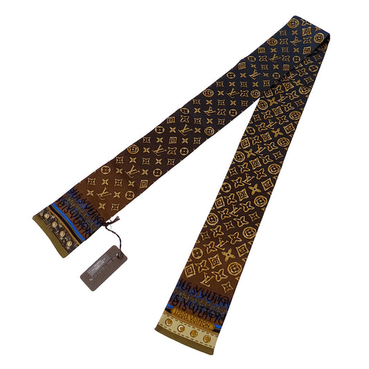 LOUIS VUITTON ルイ・ヴィトン バンドー・モノグラムマップ スカーフ ブラウン ネイビー M75043 シルク レディース 【中古】