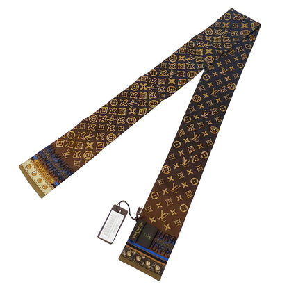 LOUIS VUITTON ルイ・ヴィトン バンドー・モノグラムマップ スカーフ ブラウン ネイビー M75043 シルク レディース 【中古】