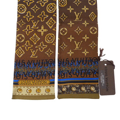 LOUIS VUITTON ルイ・ヴィトン バンドー・モノグラムマップ スカーフ ブラウン ネイビー M75043 シルク レディース 【中古】