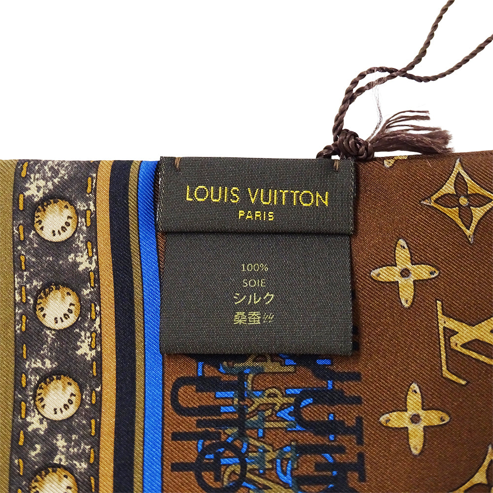 LOUIS VUITTON ルイ・ヴィトン バンドー・モノグラムマップ スカーフ ブラウン ネイビー M75043 シルク レディース 【中古】