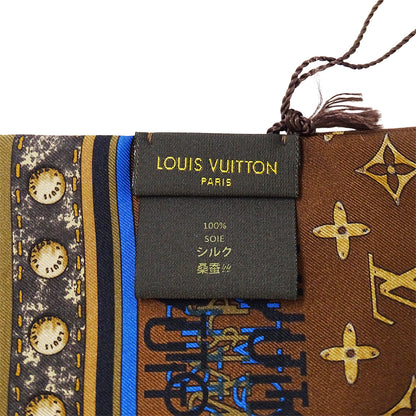 LOUIS VUITTON ルイ・ヴィトン バンドー・モノグラムマップ スカーフ ブラウン ネイビー M75043 シルク レディース 【中古】