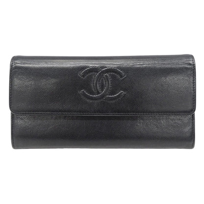 CHANEL シャネル 長財布 ブラック シルバー金具 レザー レディース 【中古】