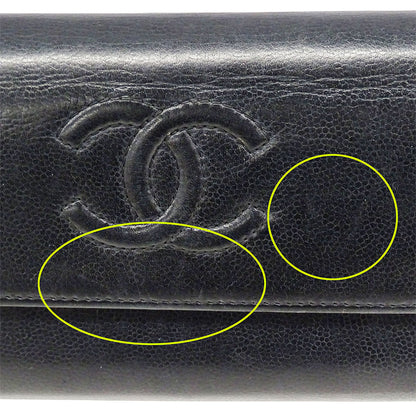 CHANEL シャネル 長財布 ブラック シルバー金具 レザー レディース 【中古】