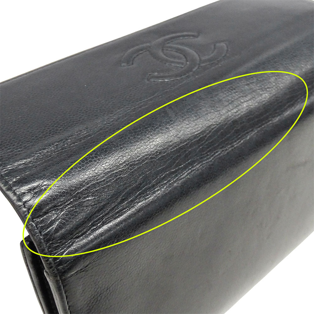 CHANEL シャネル 長財布 ブラック シルバー金具 レザー レディース 【中古】