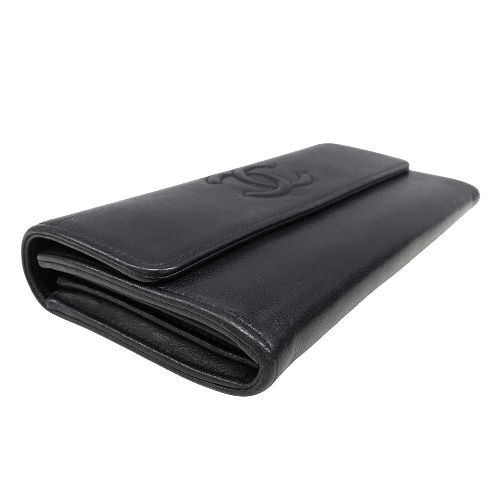 CHANEL シャネル 長財布 ブラック シルバー金具 レザー レディース 【中古】
