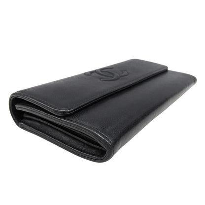 CHANEL シャネル 長財布 ブラック シルバー金具 レザー レディース 【中古】