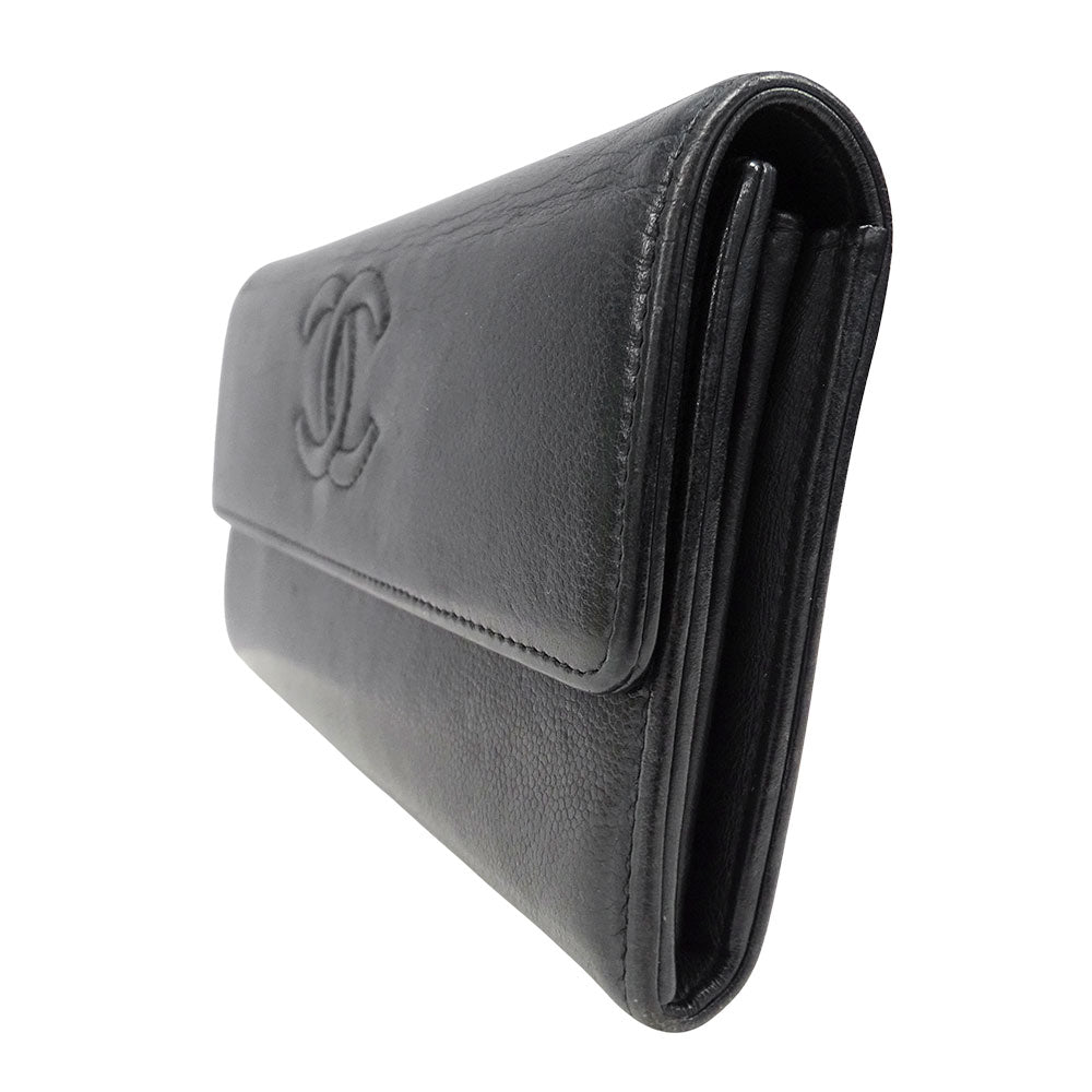 CHANEL シャネル 長財布 ブラック シルバー金具 レザー レディース 【中古】