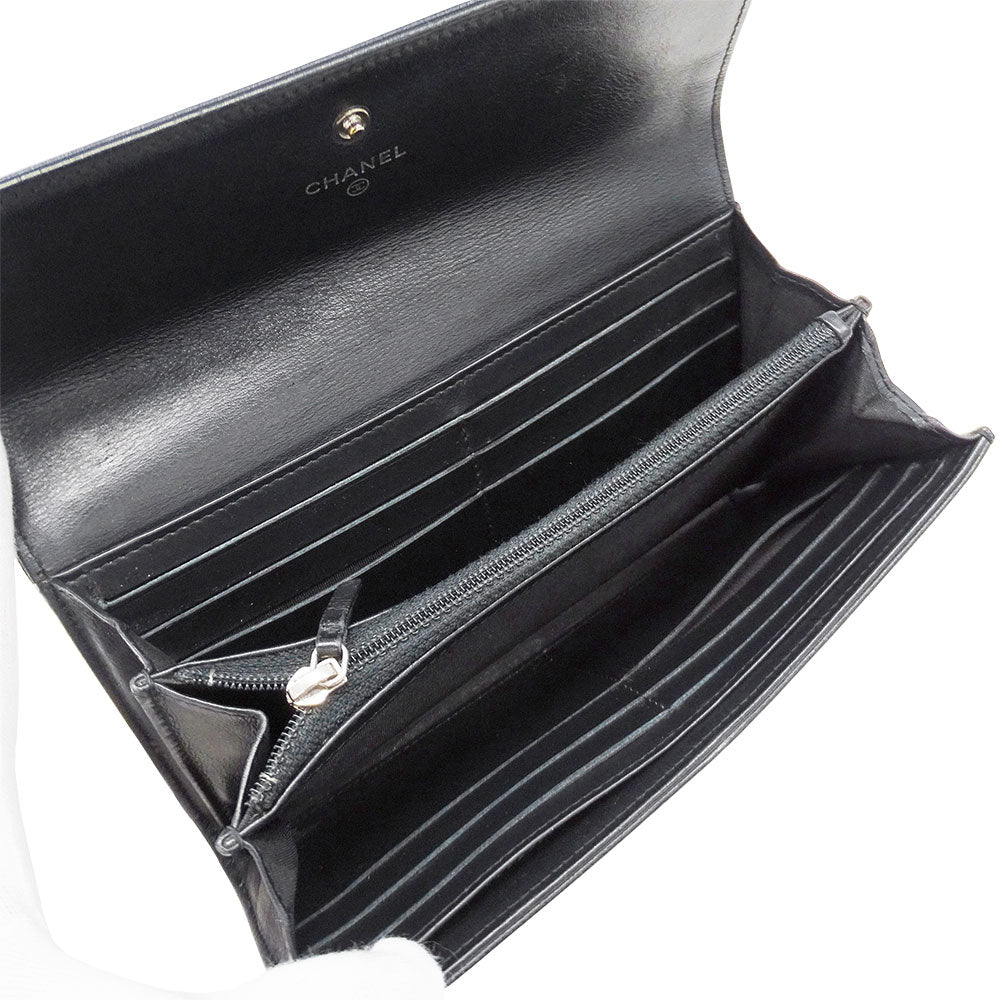CHANEL シャネル 長財布 ブラック シルバー金具 レザー レディース 【中古】