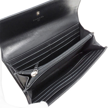 CHANEL シャネル 長財布 ブラック シルバー金具 レザー レディース 【中古】