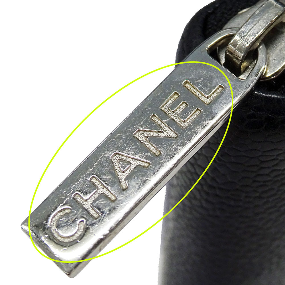 CHANEL シャネル 長財布 ブラック シルバ―金具 キャビアスキン レディース 【中古】