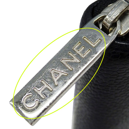 CHANEL シャネル 長財布 ブラック シルバ―金具 キャビアスキン レディース 【中古】