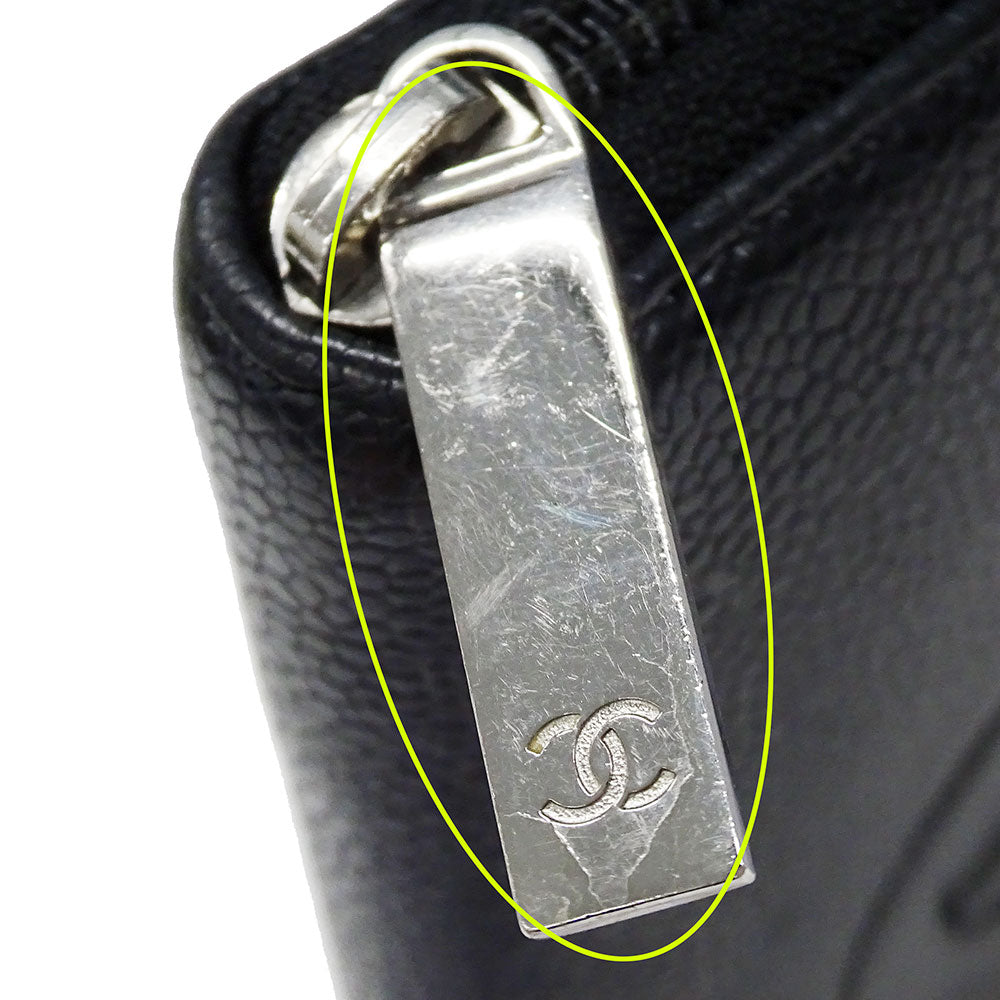 CHANEL シャネル 長財布 ブラック シルバ―金具 キャビアスキン レディース 【中古】