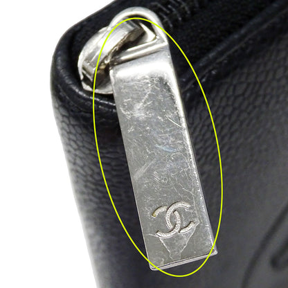 CHANEL シャネル 長財布 ブラック シルバ―金具 キャビアスキン レディース 【中古】