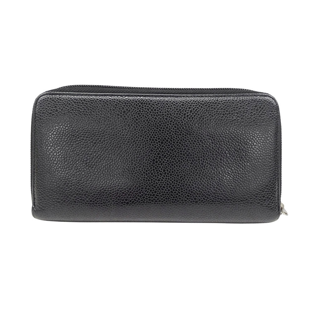 CHANEL シャネル 長財布 ブラック シルバ―金具 キャビアスキン レディース 【中古】