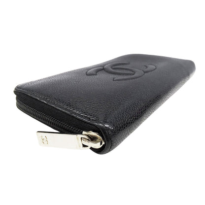 CHANEL シャネル 長財布 ブラック シルバ―金具 キャビアスキン レディース 【中古】
