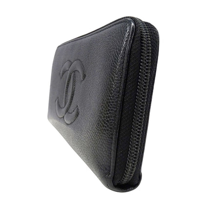 CHANEL シャネル 長財布 ブラック シルバ―金具 キャビアスキン レディース 【中古】