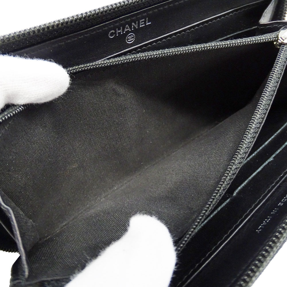 CHANEL シャネル 長財布 ブラック シルバ―金具 キャビアスキン レディース 【中古】