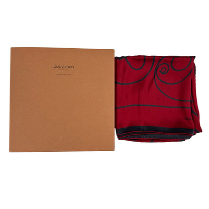 LOUIS VUITTON ルイ・ヴィトン カレ90 シュマン フザン バイ アンドレ・プットマン スカーフ レッド ブラック シルク レディース 【中古】