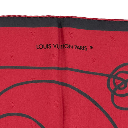 LOUIS VUITTON ルイ・ヴィトン カレ90 シュマン フザン バイ アンドレ・プットマン スカーフ レッド ブラック シルク レディース 【中古】