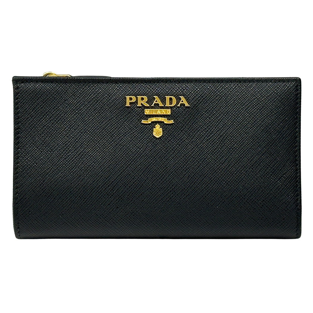 PRADA プラダ 長財布 サフィアーノ ブラック ピンク 1ML506 レディース メンズ 【中古】