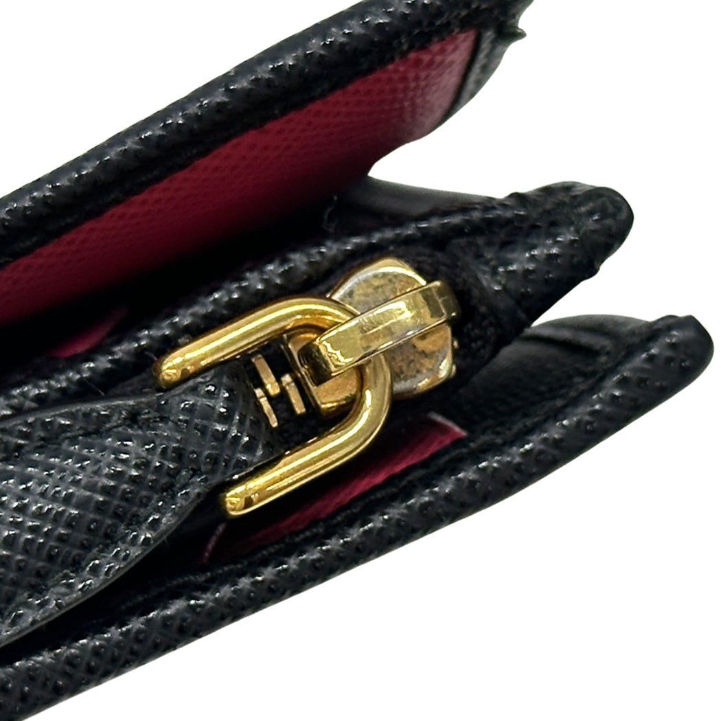 PRADA プラダ 長財布 サフィアーノ ブラック ピンク 1ML506 レディース メンズ 【中古】