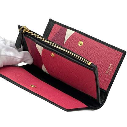 PRADA プラダ 長財布 サフィアーノ ブラック ピンク 1ML506 レディース メンズ 【中古】
