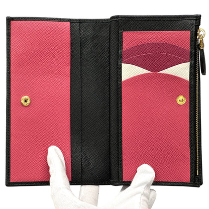 PRADA プラダ 長財布 サフィアーノ ブラック ピンク 1ML506 レディース メンズ 【中古】