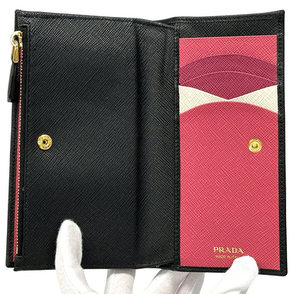 PRADA プラダ 長財布 サフィアーノ ブラック ピンク 1ML506 レディース メンズ 【中古】