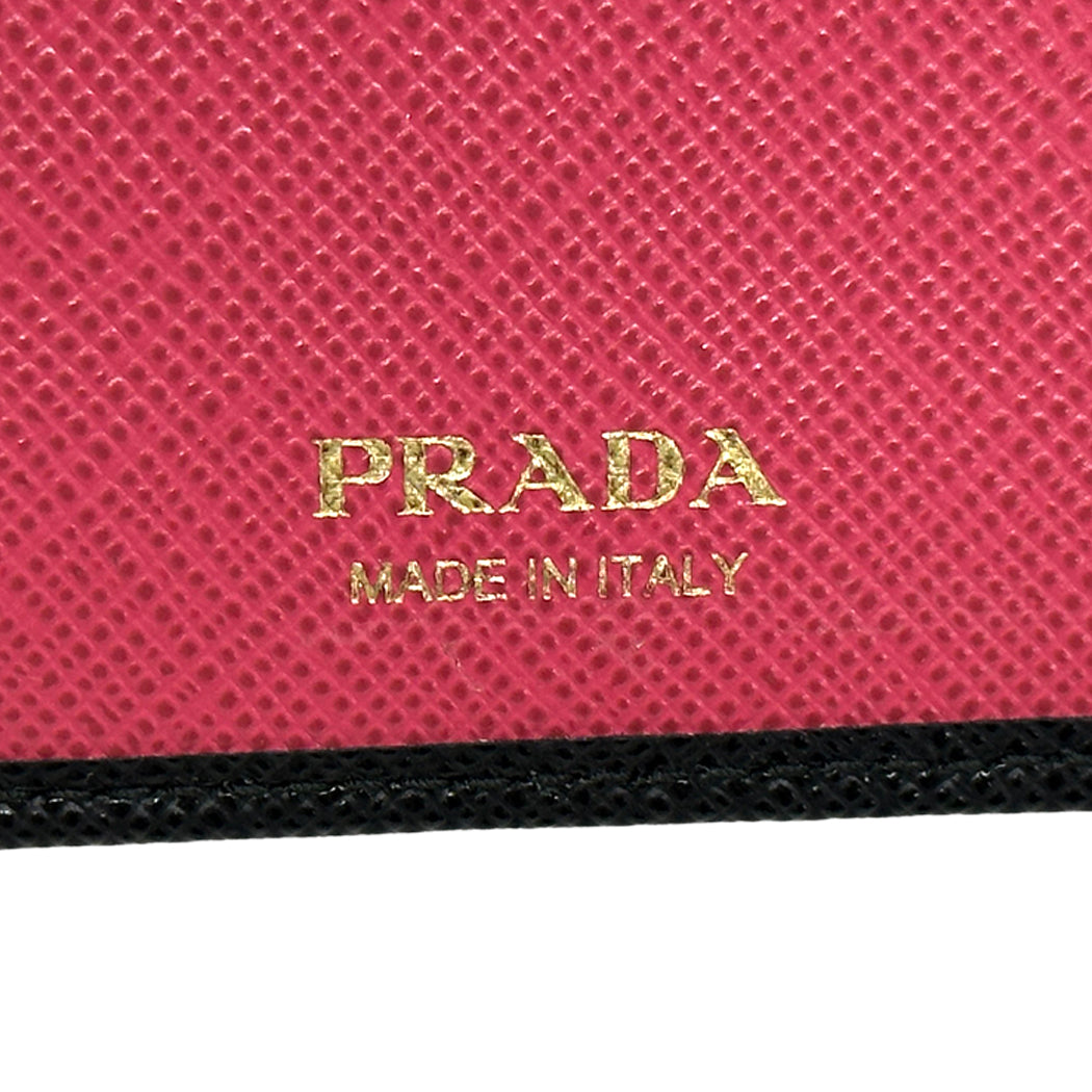PRADA プラダ 長財布 サフィアーノ ブラック ピンク 1ML506 レディース メンズ 【中古】
