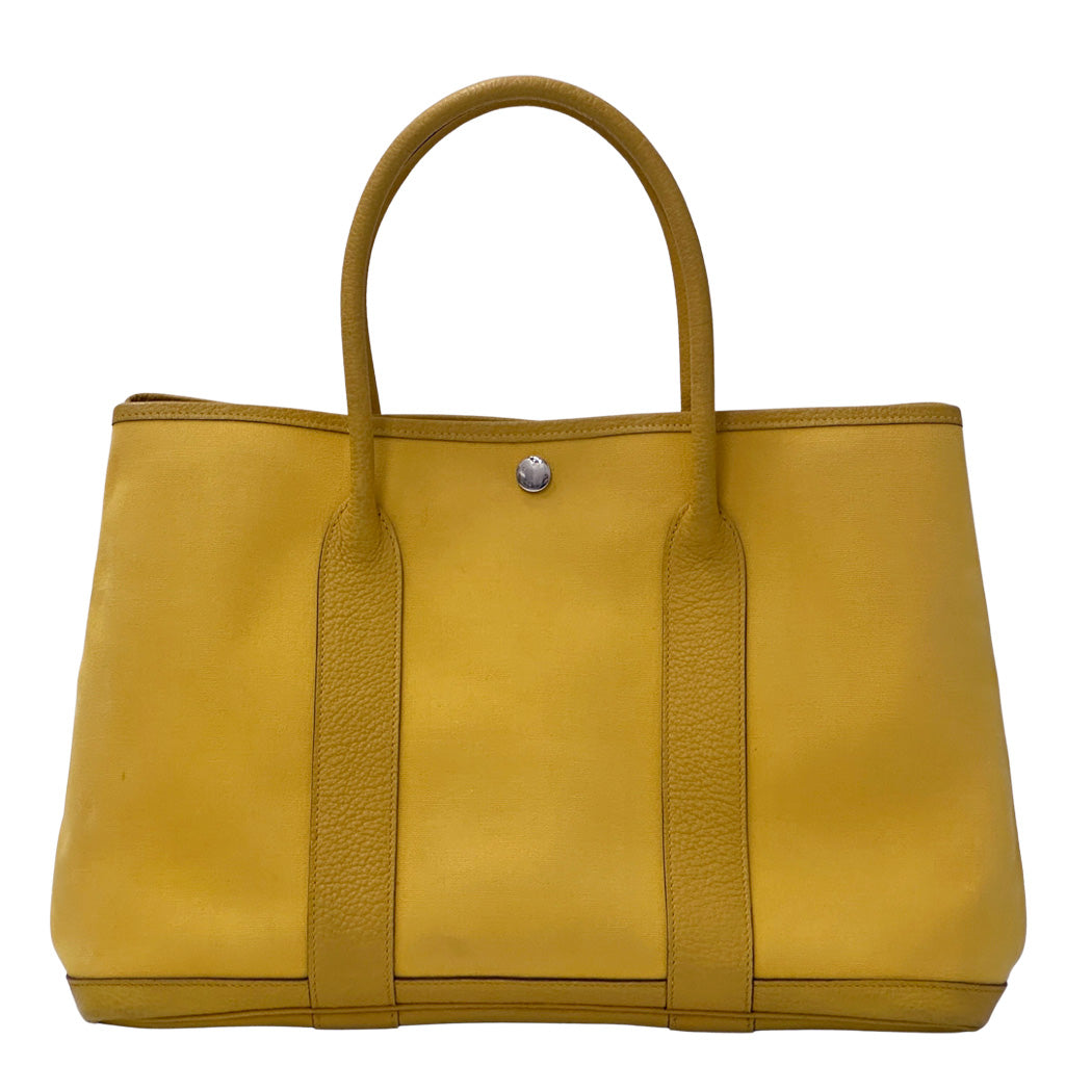 エルメス HERMES ガーデンパーティPM トワルオフィシエ バッグ レディース トートバッグ イエロー シルバー金具 □M刻印 2009年製 A4 シンプル 【中古】